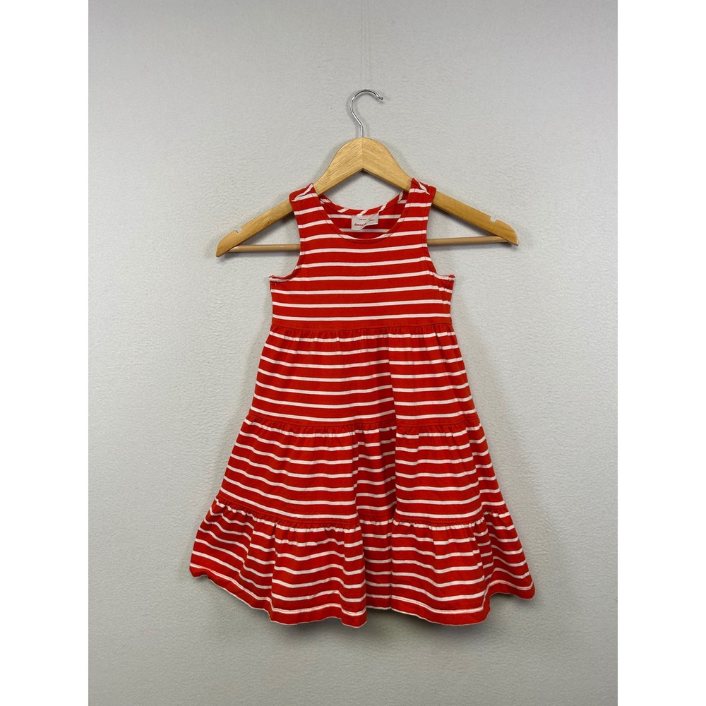 Hanna Andersson Preppy Nautical Girls Size 5 Red White Striped Tiered‎ Sun Dress